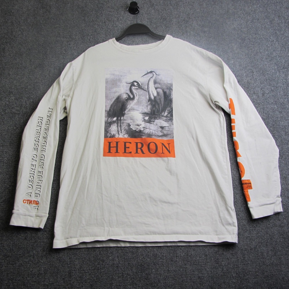 Heron Preston Heron Graphic Long Sleeve T-Shirt Mens L White Streetwear Tee